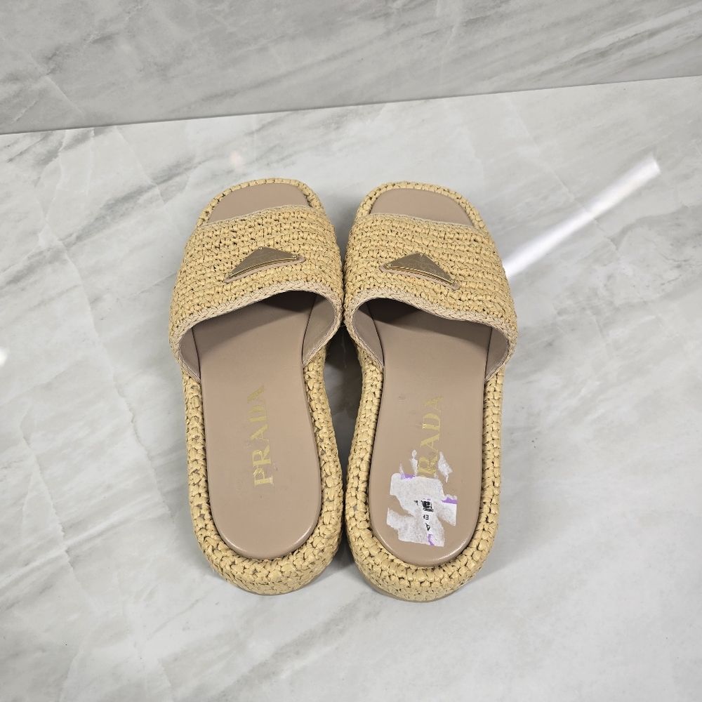 Prada Beige Woven Slide Sandals - Picture 4 of 9